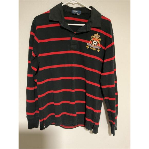 VTG VINTAGE POLO BY RALPH LAUREN BLACK RED STRIPE MENS PULLOVER SWEATER XL - Picture 1 of 4
